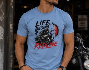 Life Begins At Redline Motorcycle T-Shirt, Sportbike Biker Apparel Tee