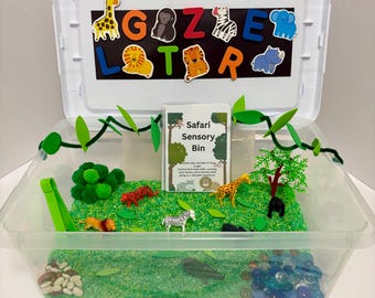 Safari Sensory Bin | Jungle Animals, Fine Motor Play (Refill or Complete Kit)