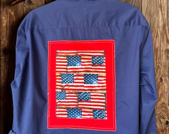 Upcycled 4th of July Blue Flag Women's Shirt