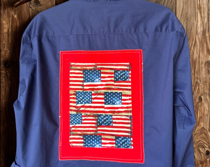 Upcycled 4th of July Blue Flag Women's Shirt