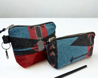 Southwest Pattern Wool & Waxed Canvas Pouch – Makeup and Travel Bag