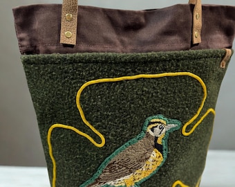 Upcycled Vintage Scouts Wool and Waxed Canvas Tote Bag
