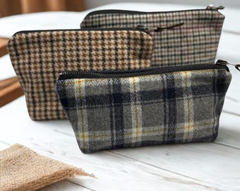 Rustic Wool & Waxed Canvas Pouch – Small Handmade Bag, Rustic Travel Organizer, Makeup Case