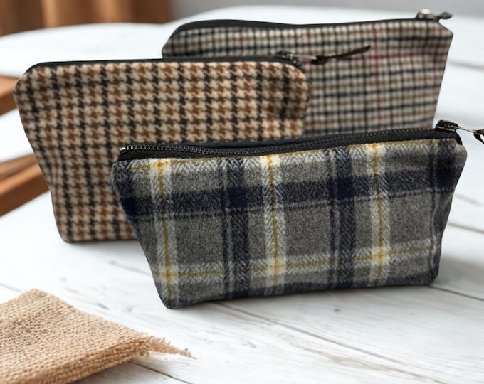 Rustic Wool & Waxed Canvas Pouch – Small Handmade Bag, Rustic Travel Organizer, Makeup Case