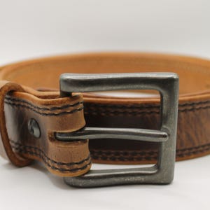 Men’s Distressed Brown Bison Leather Belt – Genuine Bison Hide, Gunmetal Buckle, Handmade Gift for Him, Rugged Western Belt