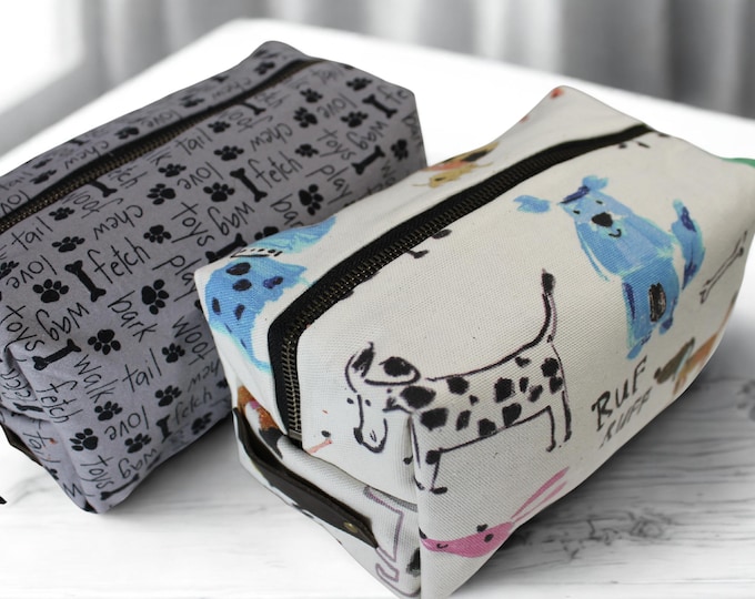 Dog Makeup Bag: Handmade Travel Cosmetic Pouch with Waxed Canvas