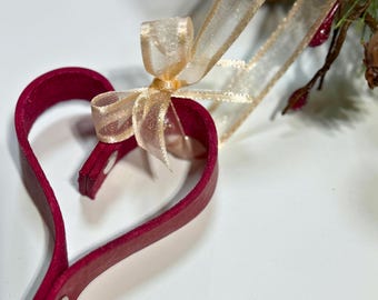 Handmade Genuine Red Leather Heart Christmas Ornament • Rustic Holiday Decor  • Farmhouse Christmas Gift