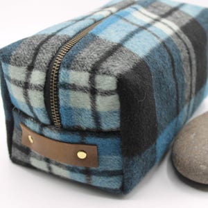Teal Plaid Wool Toiletry Bag: Handmade Waxed Canvas Dopp Kit