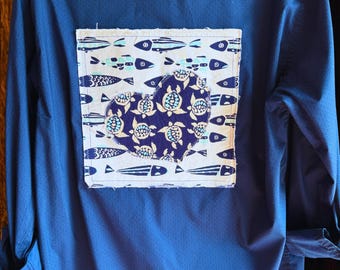 Upcycled Fish & Turtle Women's Long Sleeve Shirt