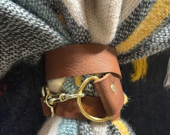 Medium Brown Leather Scarf Wrap – Genuine Leather Scarf Holder
