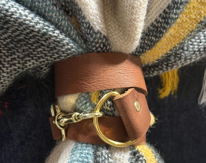 Medium Brown Leather Scarf Wrap – Genuine Leather Scarf Holder