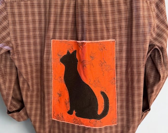 Upcycled Black Cat Halloween Women's Long Sleeve Shirt