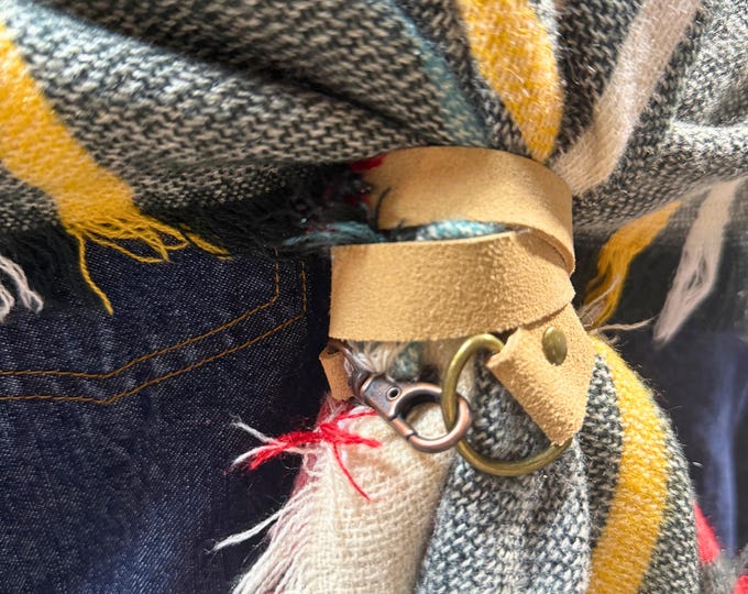 Tan Leather Scarf Wrap – Genuine Leather Scarf Holder