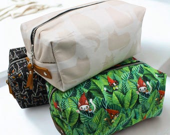 Cat Makeup Bag: Handmade Travel Cosmetic Pouch with Waxed Canvas