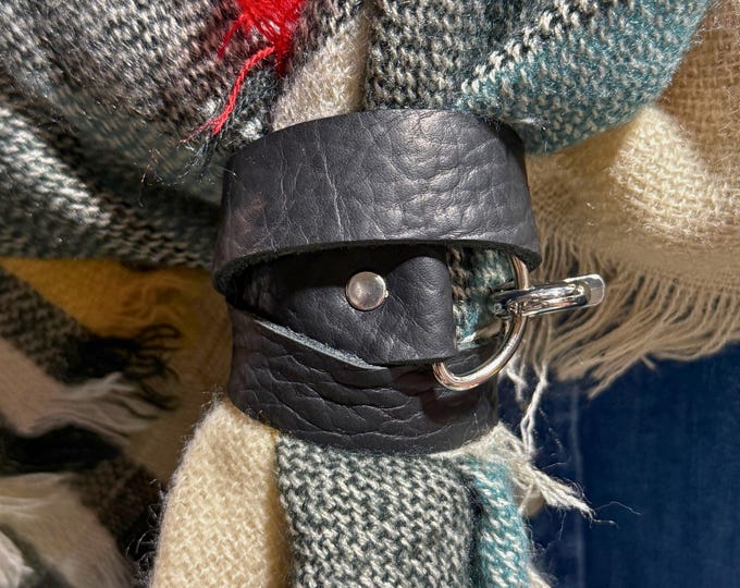 Black Leather Scarf Wrap – Handmade Scarf Holder