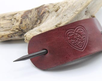 Handmade Leather Celtic Heart Hair Pin: Viking Bun Holder Accessory