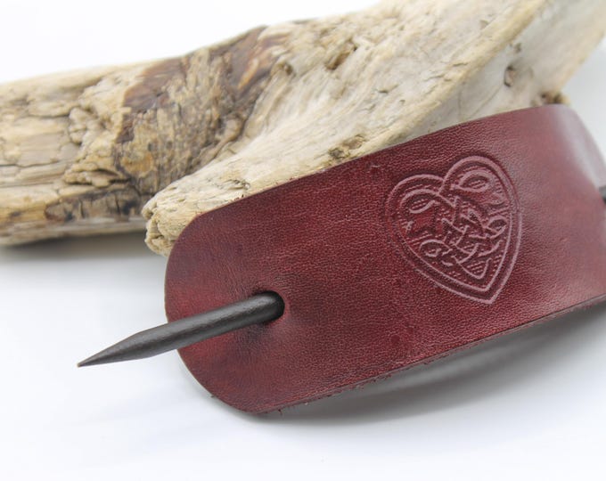 Handmade Leather Celtic Heart Hair Pin: Viking Bun Holder Accessory
