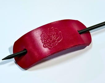 Handmade Leather Pink Rose Hair Pin: Boho Bun Holder Accessory