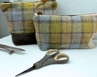 Pastel Tweed Plaid Wool & Waxed Canvas Pouch – Makeup and Travel Bag