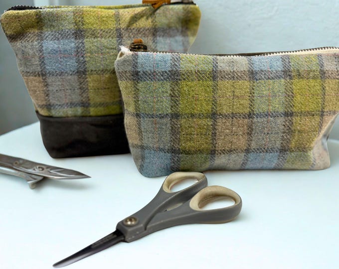 Pastel Tweed Plaid Wool & Waxed Canvas Pouch – Makeup and Travel Bag