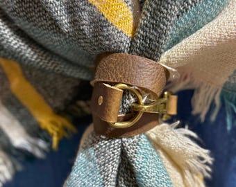 DArk Brown Leather Scarf Wrap – Genuine Leather Scarf Holder