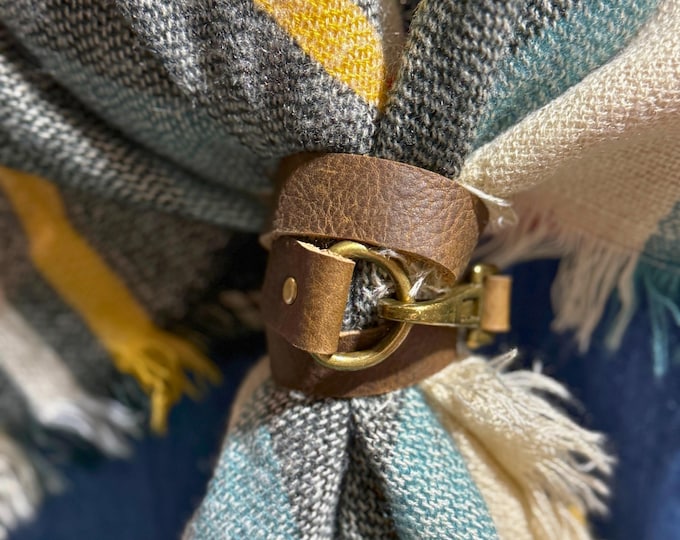 DArk Brown Leather Scarf Wrap – Genuine Leather Scarf Holder