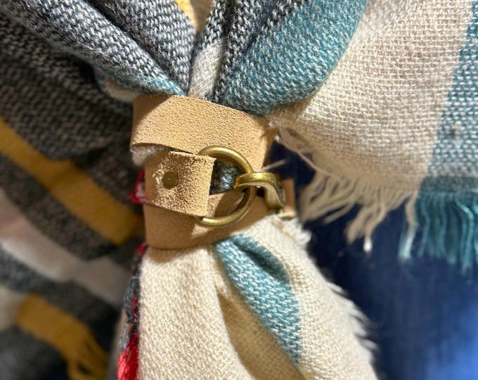 Tan Leather Scarf Wrap – Handmade Scarf Holder