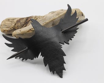 Viking Raven Leather Hairpin: Handmade Norse Hair Accessory