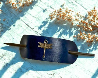 Handmade Leather Dragonfly Hair Pin: Boho Bun Holder Accessory