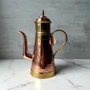 Vintage Hammered Copper and Brass Tea or Coffee Pot Made in Belgium