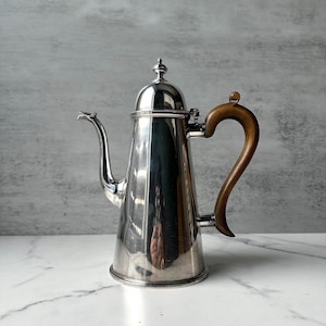 Cafetière Mid-Century en argent sterling avec poignée en bois James Robinson RARE