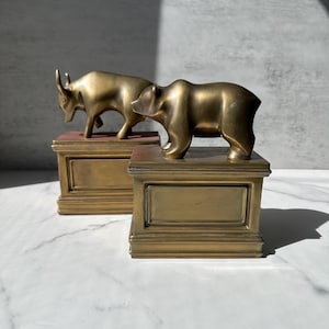 Vintage Set of Restoration Hardware Brass Bull and Bear Bookends RH