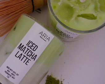 Iced Matcha Latte Candle  | 7 oz | Hand Poured Soy Wax Candle with Ice Cubes