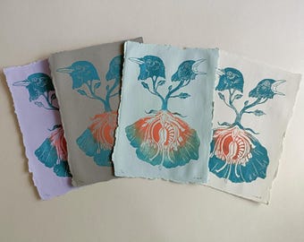 Symbiose, linogravure sur papier artisanal