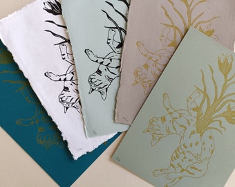 FELINE, linogravure sur papier artisanal