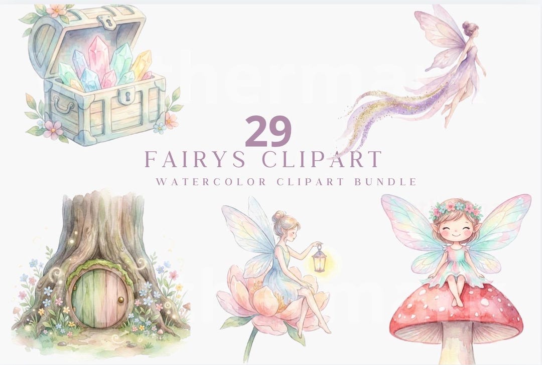 Watercolor Fairy Clipart Bundle, Fairy Garden PNG Set, Cute Fairy ...