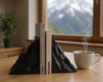 Bokstödset med bergmotiv, moderna bokstöd för bokhylla, heminredning, perfekt present till bokläsare