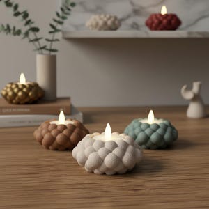 Set van 3 led-theelichthouders met bubbels – 3D-geprint Deens pasteldecor | Vlamloos