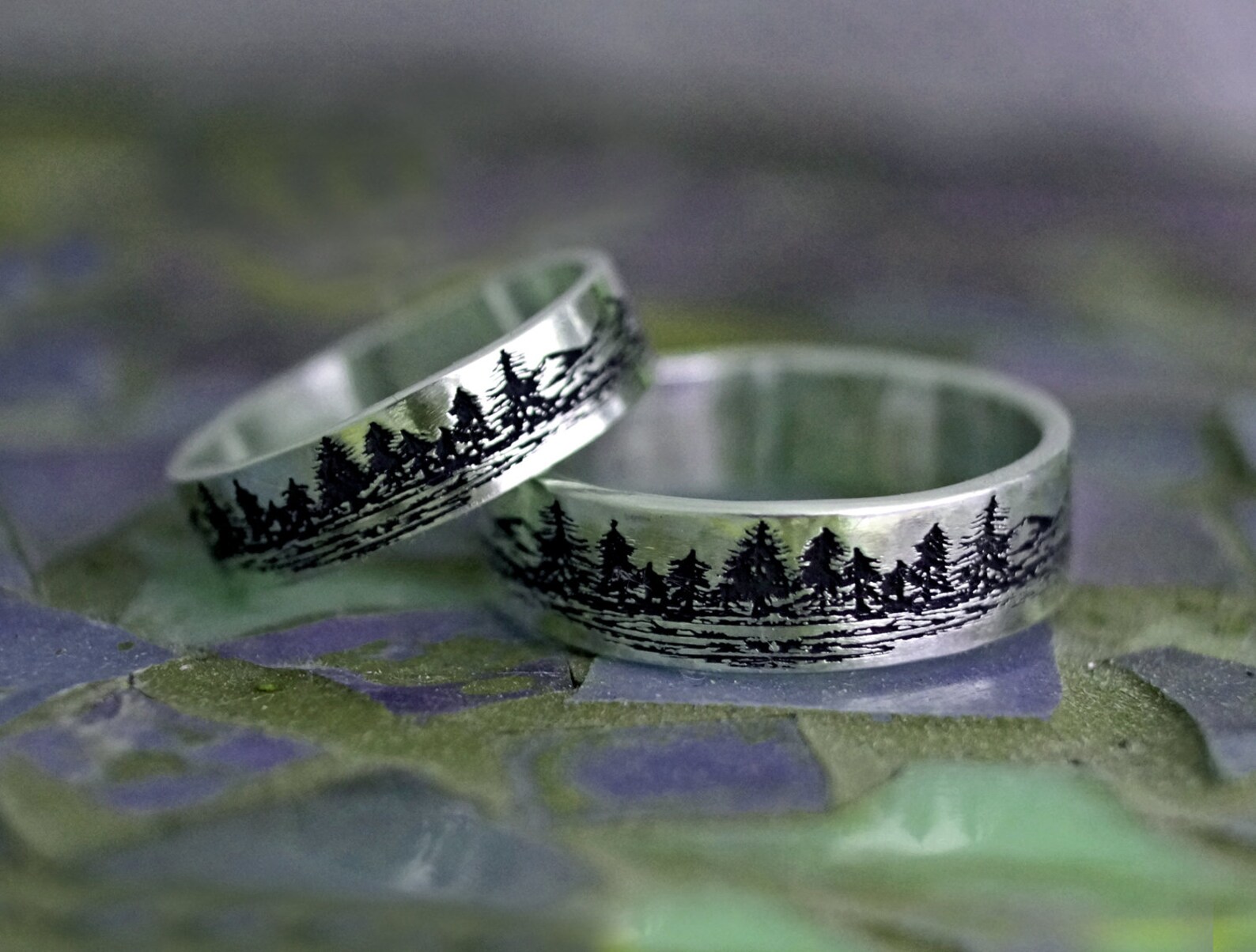 TREE RING Mountain Wedding Ring Tree Wedding Rings Wood Etsy