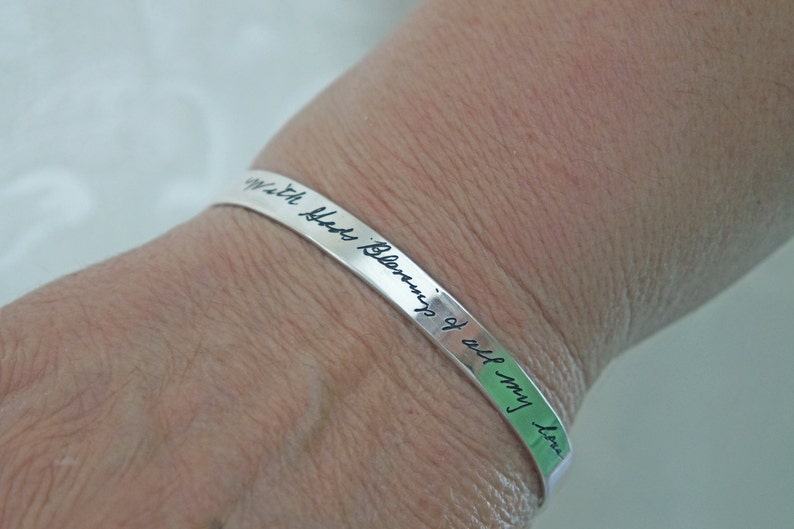 Personalized bracelet silver cuff bracelet, handwriting jewelry handwriting bracelet quote bracelet personalized quote memorial gift