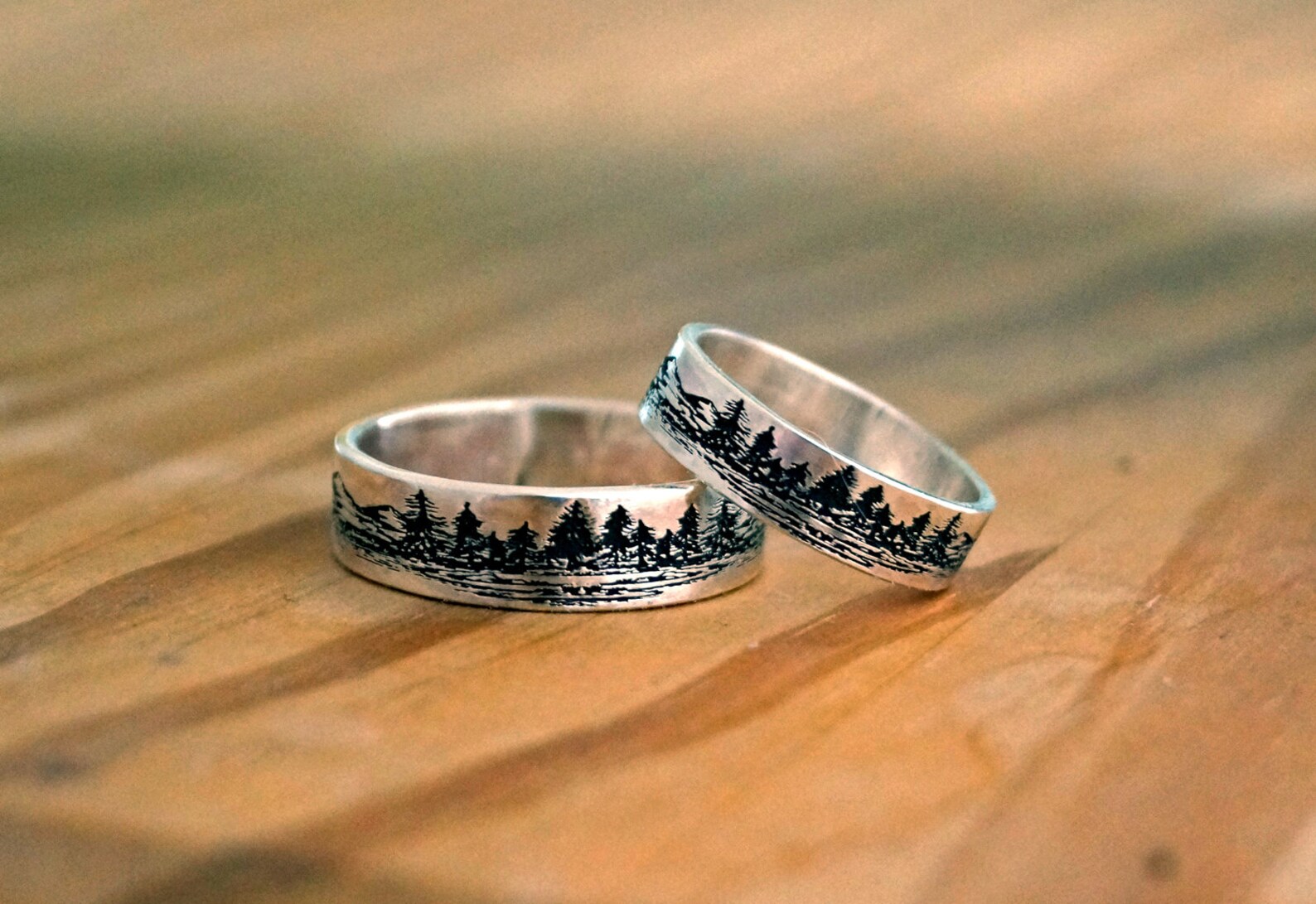 TREE RING Mountain Wedding Ring Tree Wedding Rings Wood Etsy