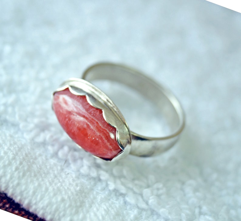 rhodonite ring 7.5 Mother/'s Day Gift Pink gemstone ring artisan silver jewelry Love ring