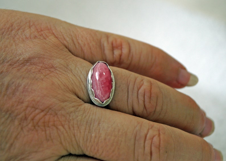 rhodonite ring 7.5 Mother/'s Day Gift Pink gemstone ring artisan silver jewelry Love ring