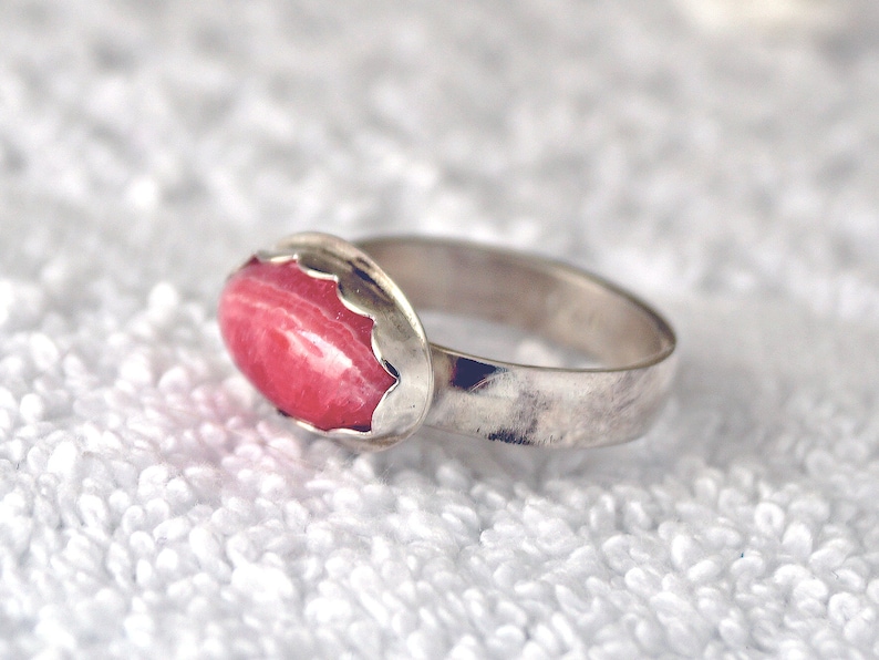 rhodonite ring 7.5 Mother/'s Day Gift Pink gemstone ring artisan silver jewelry Love ring