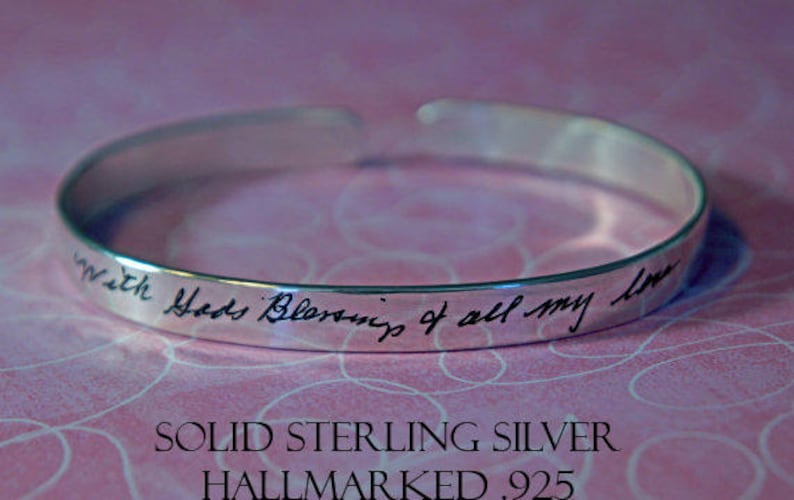 Personalized bracelet silver cuff bracelet, handwriting jewelry handwriting bracelet quote bracelet personalized quote memorial gift