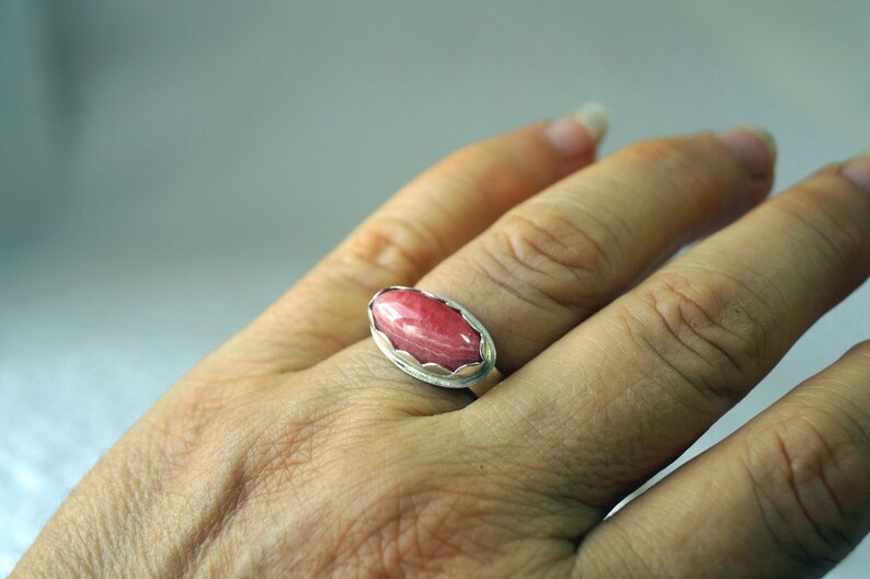 rhodonite ring 7.5 Mother/'s Day Gift Pink gemstone ring artisan silver jewelry Love ring