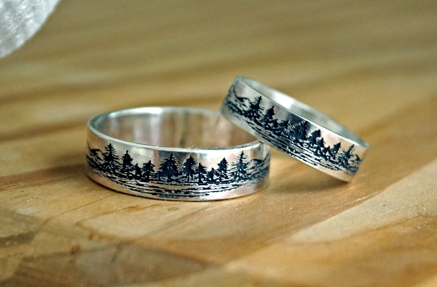 TREE RING mountain wedding ring tree wedding rings wood Etsy