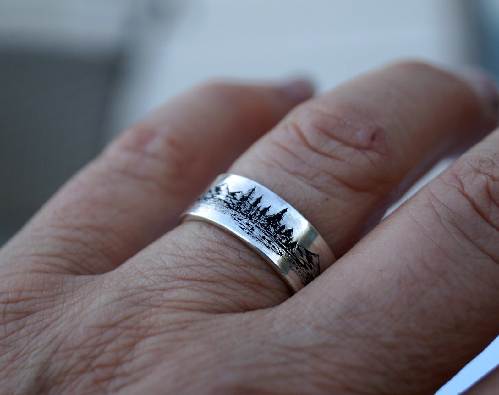 TREE RING Mountain Wedding Ring Tree Wedding Rings Wood Etsy