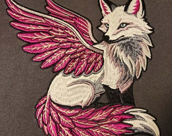 Mystical Winged Fox Embroidered Hoodie - Fantasy Fox Design