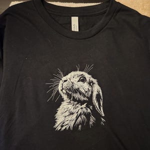 Black Embroidered Bunny Rabbit T-Shirt or Hoodie - Whimsical Animal Design image 3